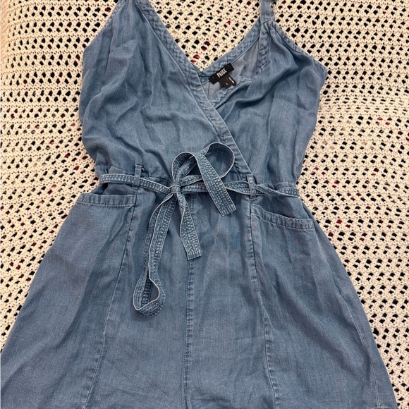 Paige Bettina Wrap Front Chambray Romper with tie waist L - Picture 2 of 5
